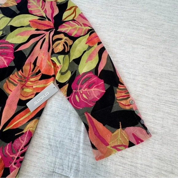 NWT Chico's Vibrant Leaf Pattern Cardigan - Pink, Green, Orange Size XL - Picture 5 of 11